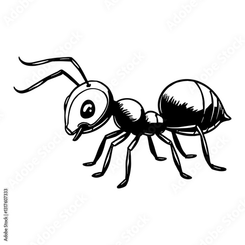 Cartoon Ant Crawling Isolated Insect Vector Black and White Outline Line Art Drawing Illustration