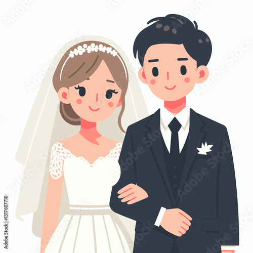Cute Cartoon Wedding Couple Embracing Each Other on Their Special Day