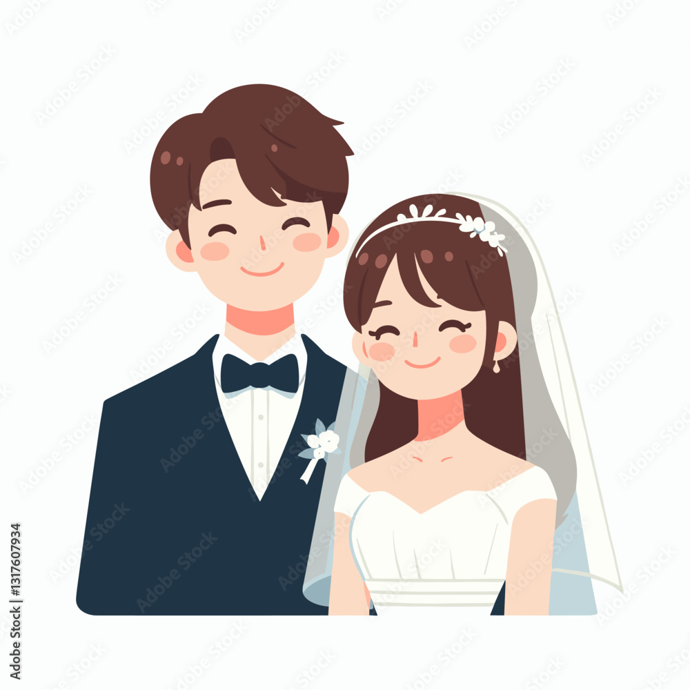 Charming cartoon wedding couple illustration embodying love and commitment Charming cartoon wedding couple illustration embodying love and commitment