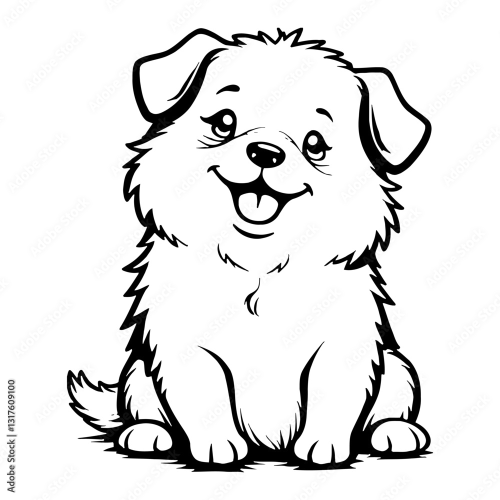 Fototapeta premium Cute Chibi Kawaii Chubby Dog Front View Black and White Detailed Outline Line Art Drawing