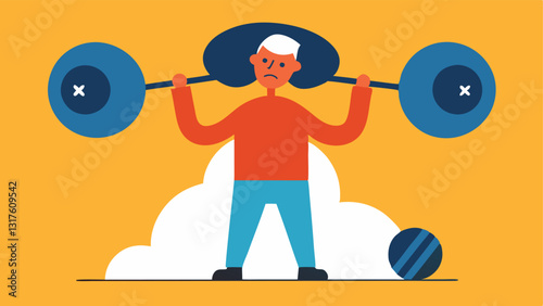 Psychological Weight A person carrying heavy weights labeled Stress Fear and Anxiety showing the psychological load of unemployment.
