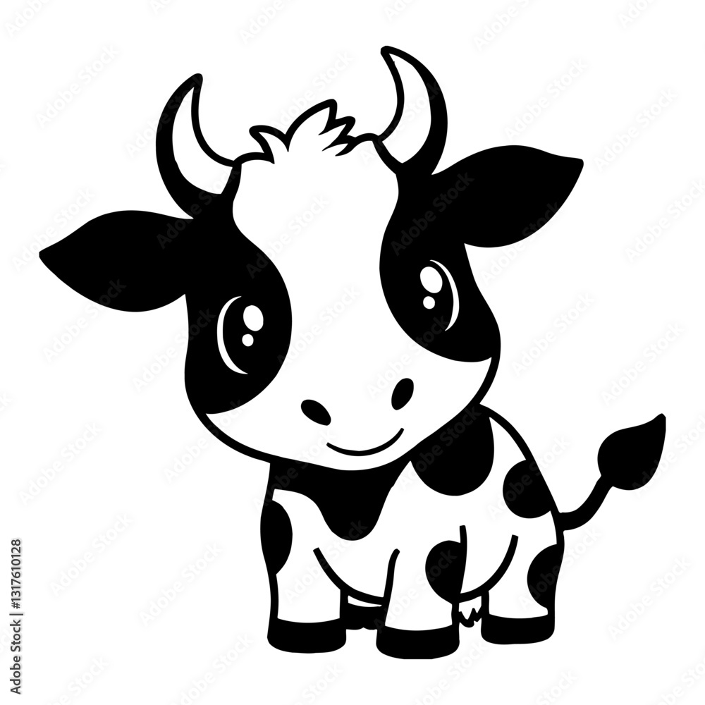 custom made wallpaper toronto digitalCute Chibi Kawaii Spotted Cow Calf Black and White Vector Illustration Outline Line Art Drawing