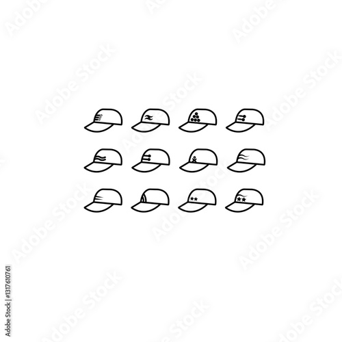 cap on white background icon set of Baseball hat line logo design vector illustration.

