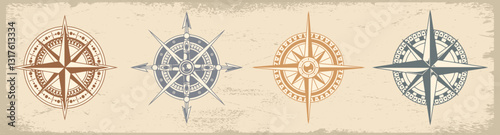 Decorative compass designs on vintage background