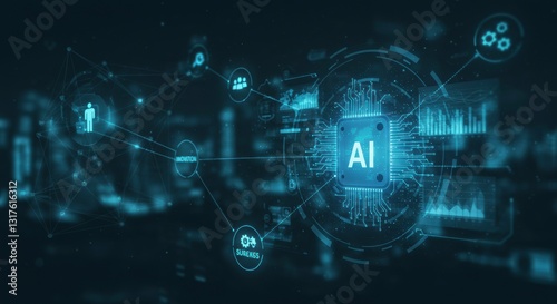 Futuristic AI Technology Network Innovation Data Analysis and Success