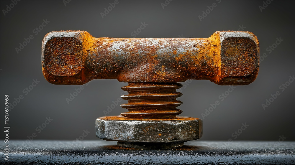 Rusty T-bolt on dark background, industrial detail Rusty T-bolt on dark background, industrial detail