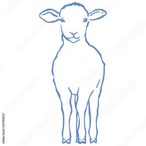 Line Art Cute Lamb. Vector Illustration.