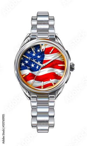 Eye-catching watch with flag design for stylish individuals isolated on white or transparent background