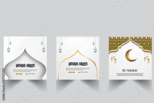 Set ramadan islamic banner illustration social post holy day islamic social media post or banner, geometric shape design background.Set ramadan islamic banner illustration story social media template.