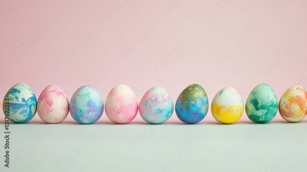 Row of colorfully painted Easter eggs Row of colorfully painted Easter eggs