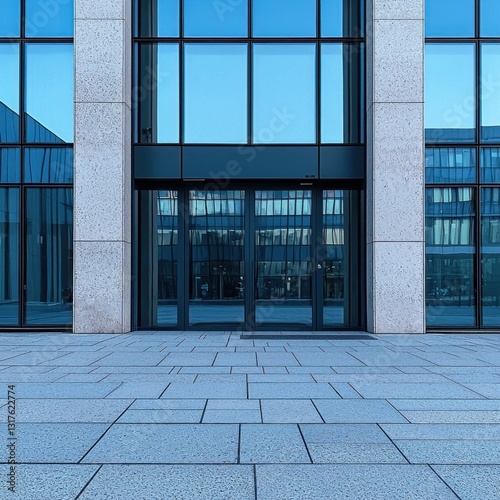 Modern building with glass doors and large windows