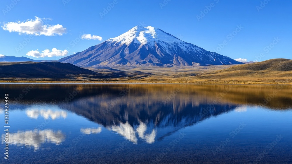 Majestic Snow-Capped Mountain Reflected in Calm Lake Landscape Majestic Snow-Capped Mountain Reflected in Calm Lake Landscape
