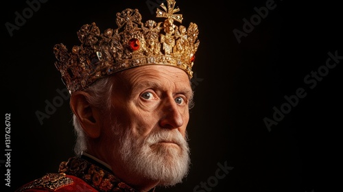 Portrait of King Harald V in regal attire with crown