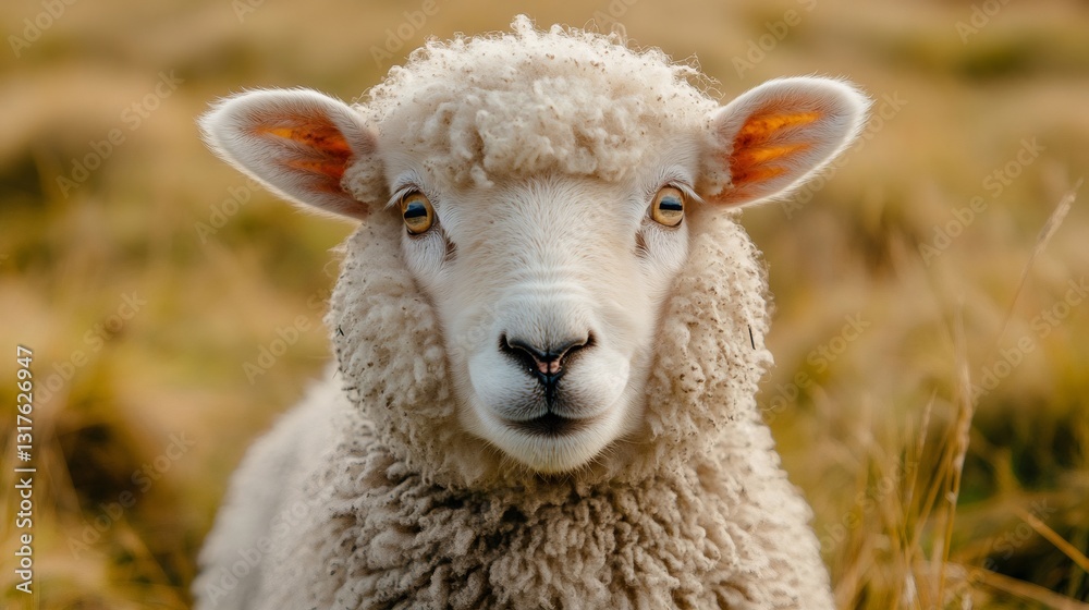 Portrait of sheep grazing in a meadow on a sunny day Portrait of sheep grazing in a meadow on a sunny day