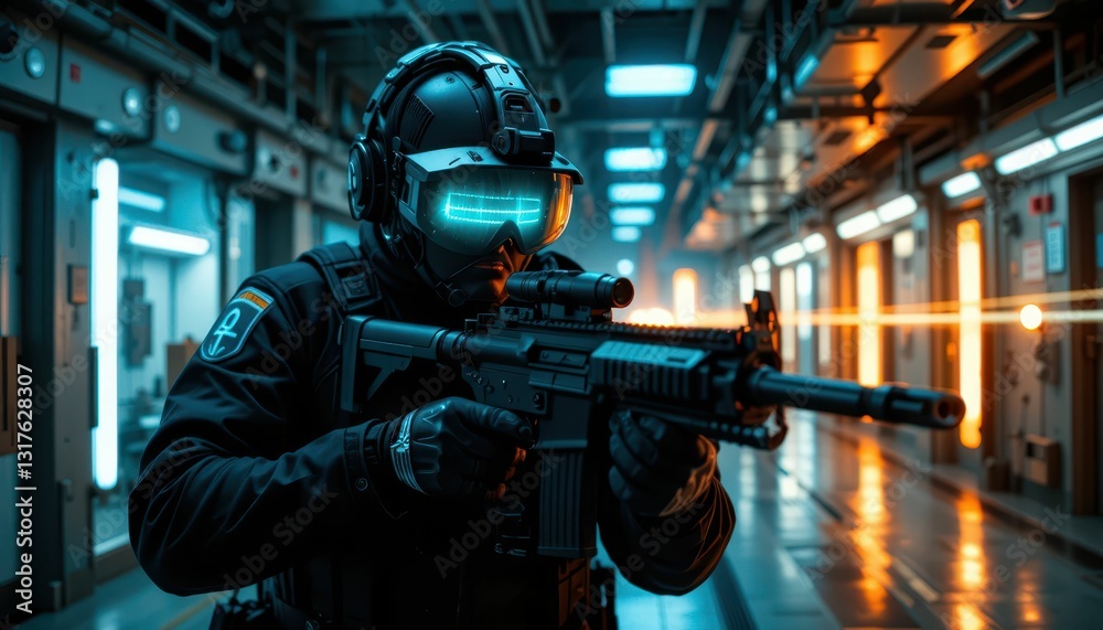Futuristic Soldier with Advanced Gear and Tactical Weaponry Futuristic Soldier with Advanced Gear and Tactical Weaponry