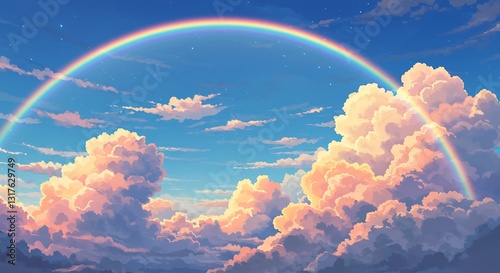 Sky with Rainbow and Pastel Clouds Animated Background Illustration