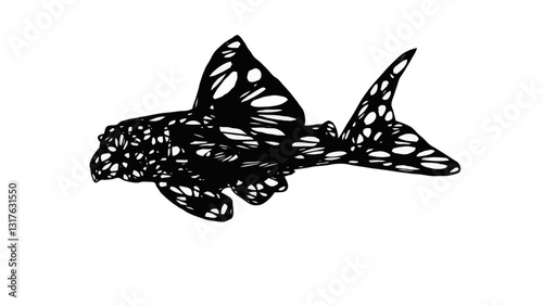 Black voronoi catfish vector illustration