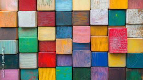 colorful wooden blocks arranged in a grid pattern