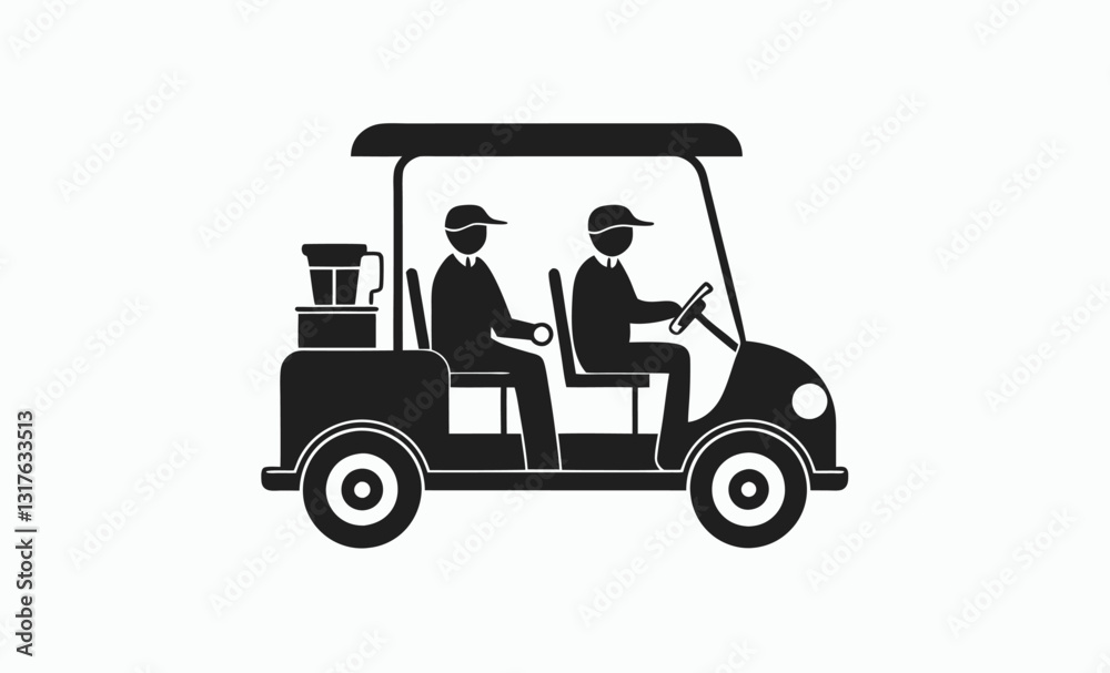 Golf cart silhouette with driver and passenger vector illustration Golf cart silhouette with driver and passenger vector illustration