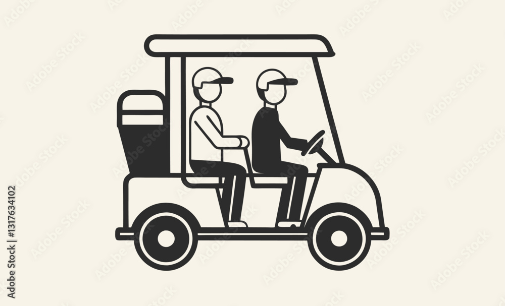 Golf cart silhouette with driver and passenger vector illustration Golf cart silhouette with driver and passenger vector illustration