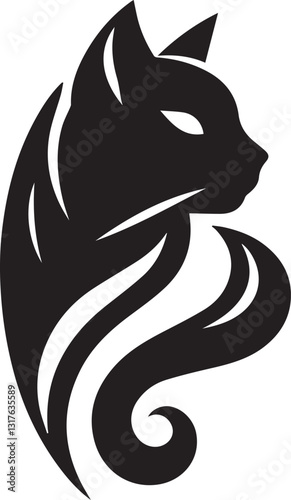 Bold Cat Logo Vector in Black and White

