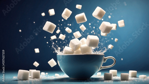 Delightful Two Sugar Cubes Falling into a Cup for Sweetening Beverages