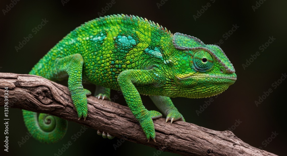 Chameleon on Branch Close-up Chameleon on Branch Close-up