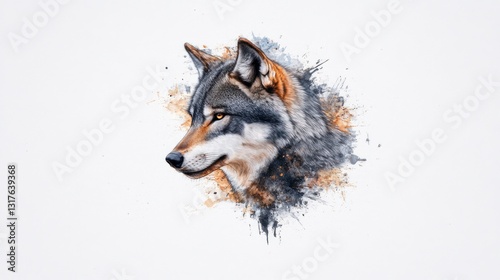 Wallpaper Mural Majestic Gray Wolf Head Portrait with Artistic Watercolor Splashes Background - Digital Illustration of Animal in Nature Torontodigital.ca
