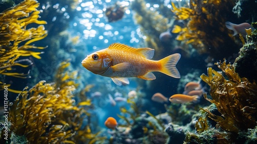 18 serene scene of an underwater forest of kelp with fish darting through emphasizing marine plant life and oceanic biodiversity