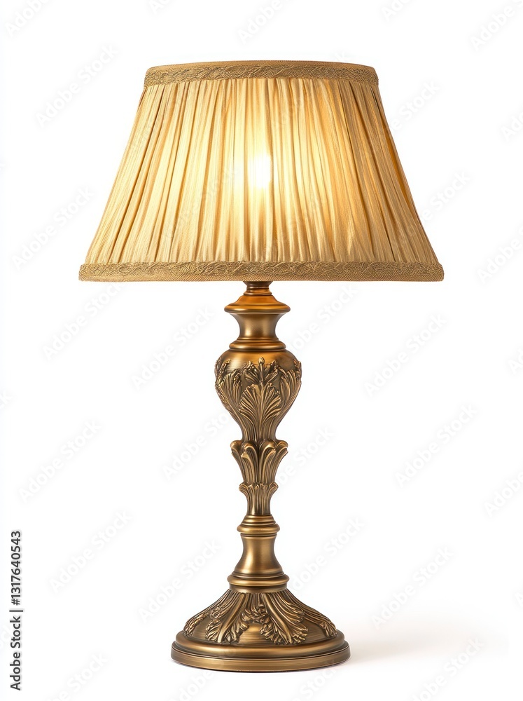 Elegant Table Lamp with Golden Shade Shining Brightly on White Elegant Table Lamp with Golden Shade Shining Brightly on White