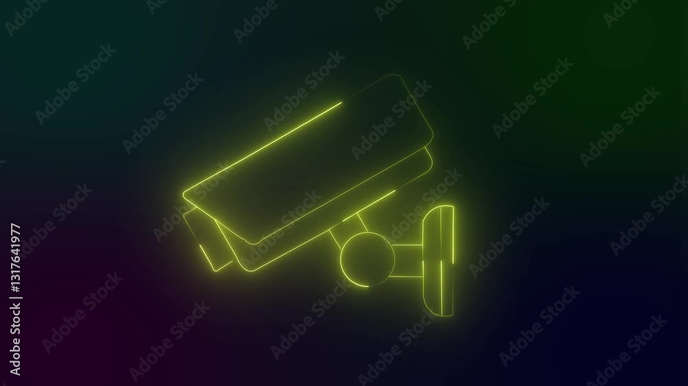 Animated neon cc camera icon. camera motion graphics. glowing Security.
