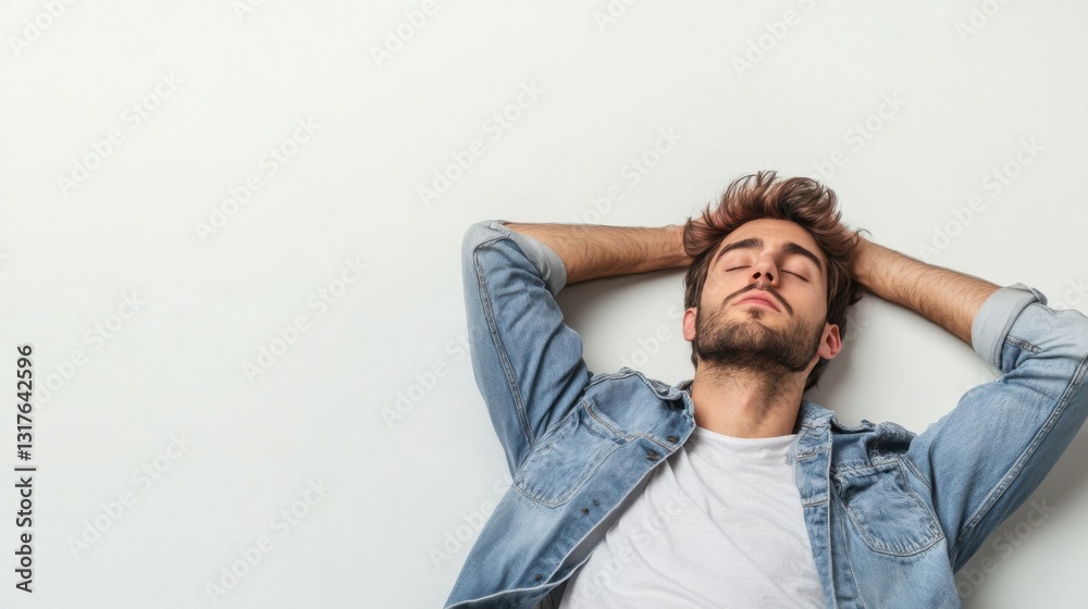 Young caucasian man isolated on white background who is bored, fatigued and need a relax day. Young caucasian man isolated on white background who is bored, fatigued and need a relax day.