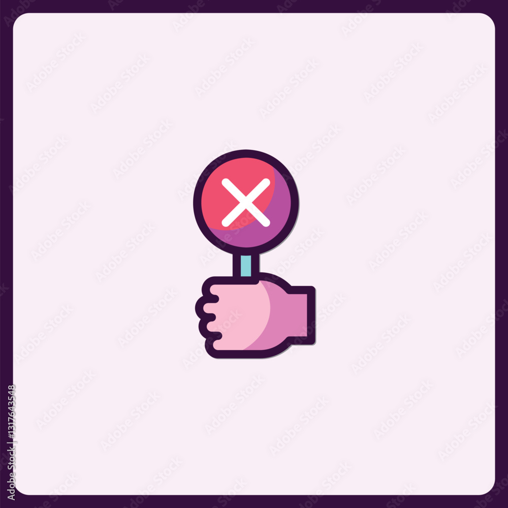Hand holding incorrect sign with simple shapes and bright colors design Hand holding incorrect sign with simple shapes and bright colors design