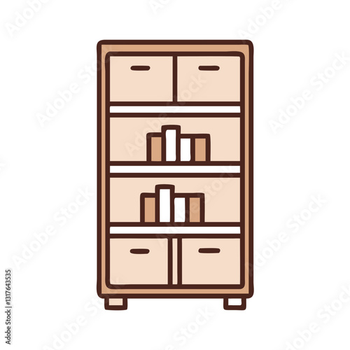 Minimalist bookshelf icon displaying stylish storage options, organization concept