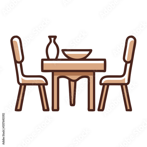 Minimalist furniture icon featuring dining table and chairs, home decor concept