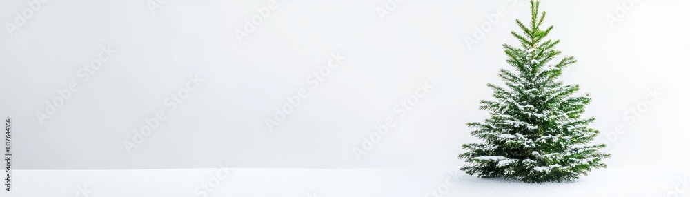Obraz premium Isolated Evergreen Tree Covered with Snow in a Crisp Winter Landscape