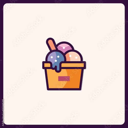 Colorful ice cream bucket icon design with distinct scoop and flavor representation