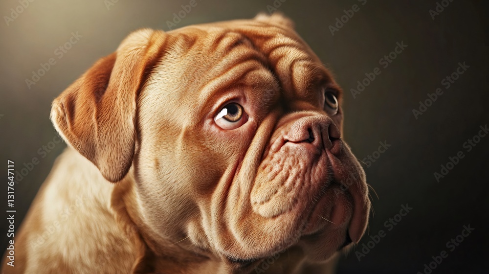 Portrait of dogue de bordeaux showing wrinkles and lovely eyes