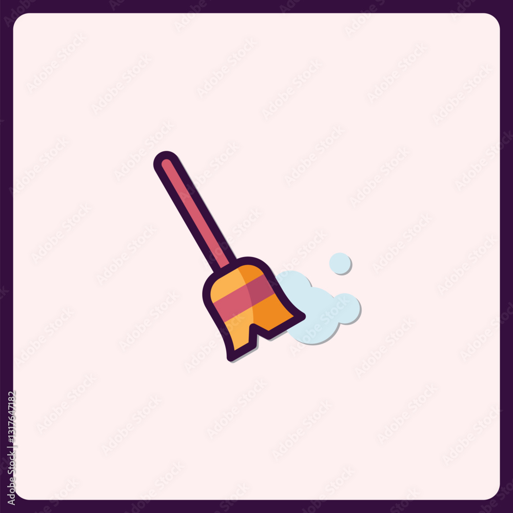 Cleaning icon illustration featuring a broom and cleansing bubble effect Cleaning icon illustration featuring a broom and cleansing bubble effect