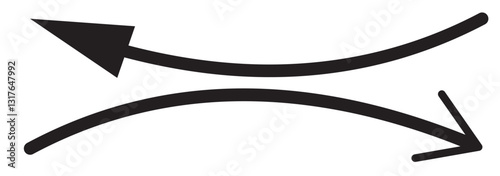 Dual sided arrow. Curved arc shape. Semicircular thin double ended arrow. Dual sided arrow Vector illustration.