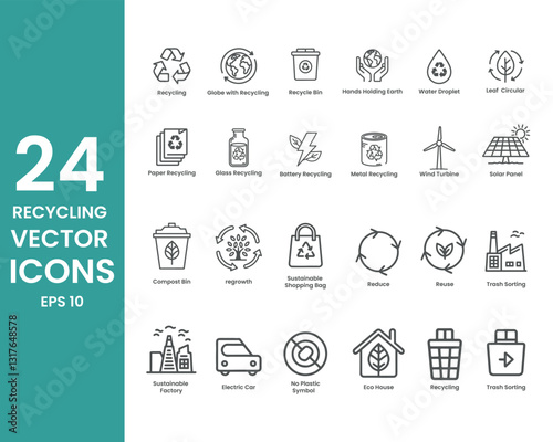 Eco-Friendly Recycling Icons Set,recycling, waste management, trash container, garbage disposal unit, clean energies, trash,recycling icons, eco-friendly design, sustainability symbols, green energy