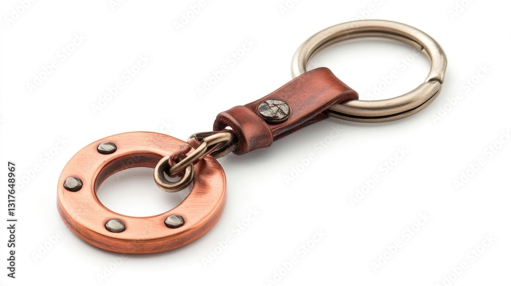 A stylish keychain with a horseshoe pendant resting on a white background. A stylish keychain with a horseshoe pendant resting on a white background.