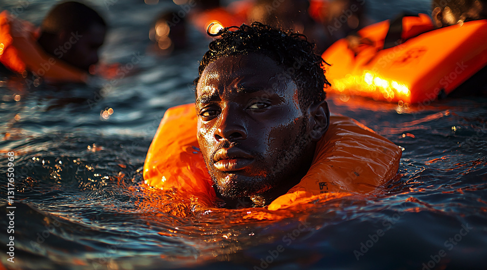 gros plant migrants sauvetage en mer. IA GENERATED
