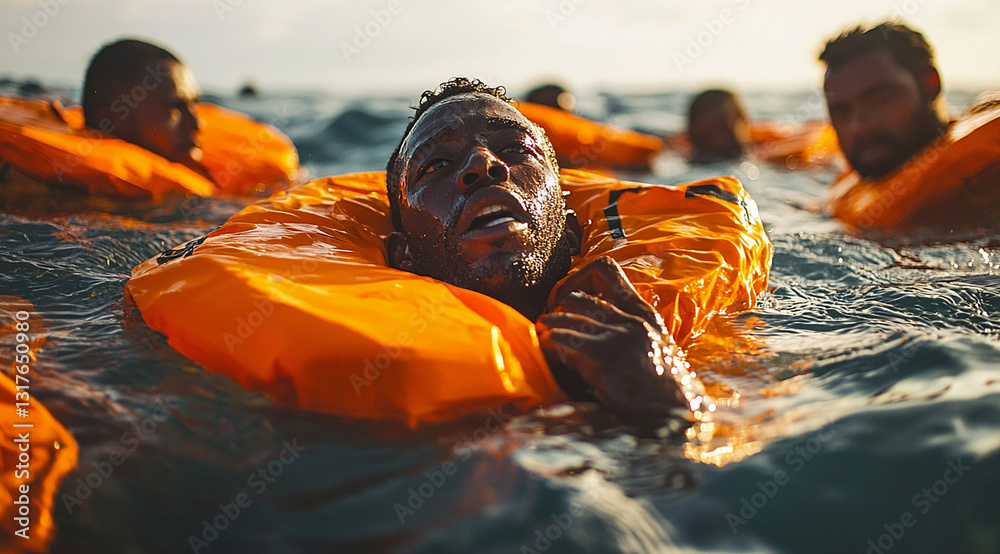 Des migrants sauvetage en mer. IA GENERATED
