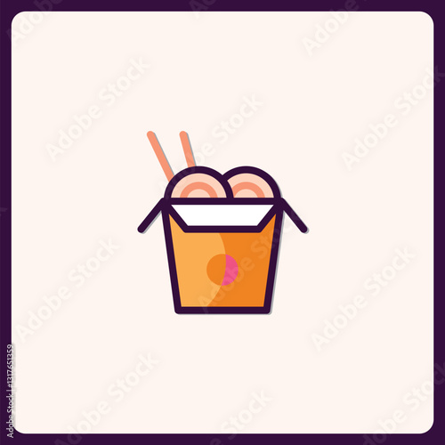 Delicious Noodles in a Takeout Box Icon Illustration for Asian Cuisine