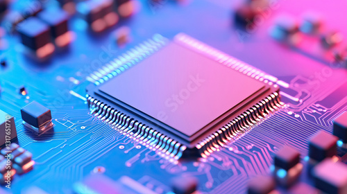 Futuristic microchip technology with colorful circuit board design photo