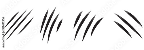 Set illustration of Claws scratches isolated on transparent white background. Creative paper craft, style. Scary laceration danger paper surface Claws scratching animal cat, tiger, lion, bear vector