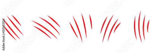 Set illustration of Claws scratches isolated on transparent white background. Creative paper craft, style. Scary laceration danger paper surface Claws scratching animal cat, tiger, lion, bear vector