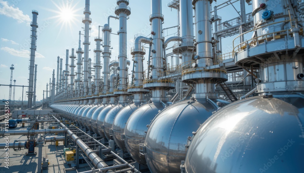 Industrial Plant with Modern Equipment and Bright Sunlight Industrial Plant with Modern Equipment and Bright Sunlight