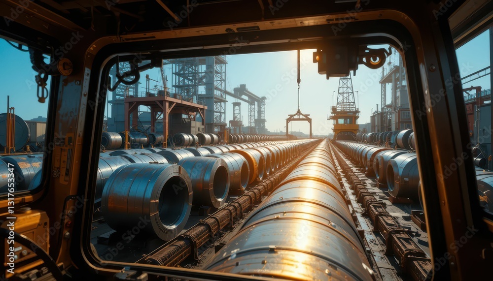 Fototapeta premium Industrial Scene of Metal Rolling Mill with Machinery and Equipment